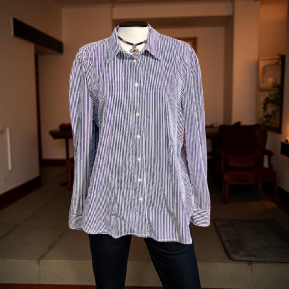 Ralph Lauren Purple snd White Striped Shirt Puffed Sleeves Size 16 NWT